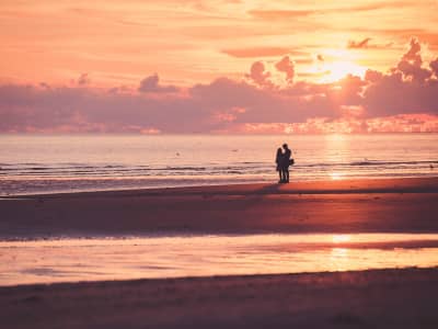 Par På Stranden Solnedgang